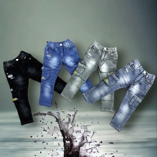 blue cotton blend plain jeans - Image 2